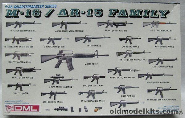 DML 1/35 M-16 / AR-15 Rifle Family (24 different rifles / two of each / with accessories), 3801 plastic model kit